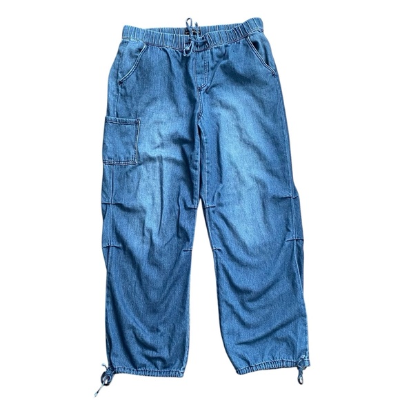 Sincerely Jules Cargo Parachute Jeans Women’s Large Blue Denim - Picture 1 of 5